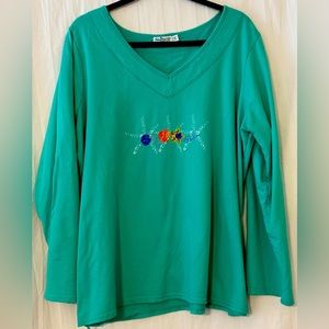 Sun Bay Woman 1X Teal Sweatshirt with Starfish
